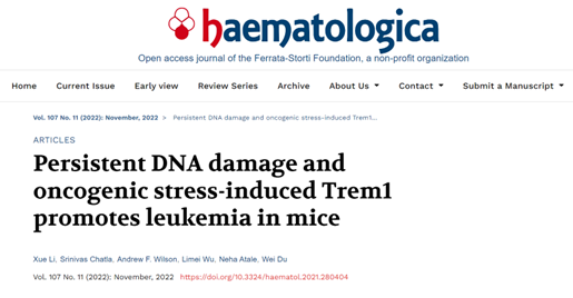 Persistent DNA damage and oncogenic stress-induced Trem1 promotes leukemia in mice.